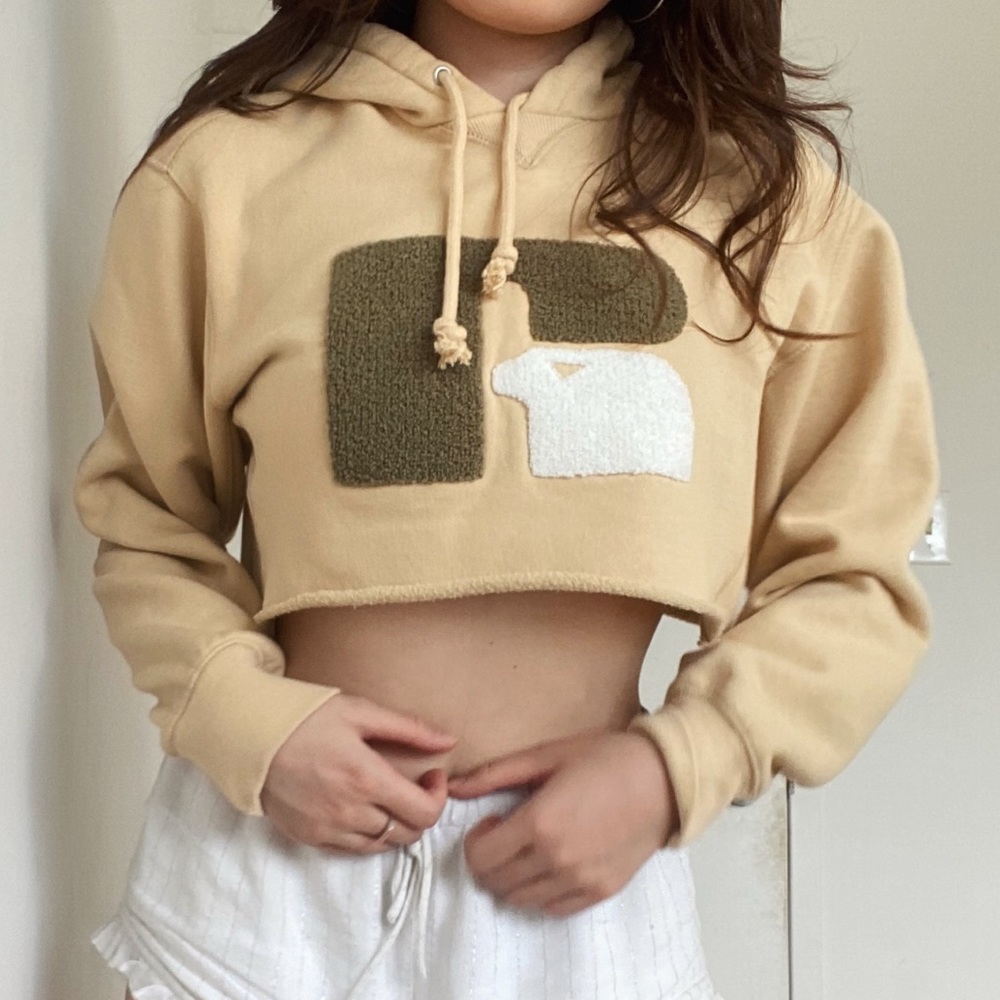 Russel Athletic Cropped Cutton Mike Sand Hoodie